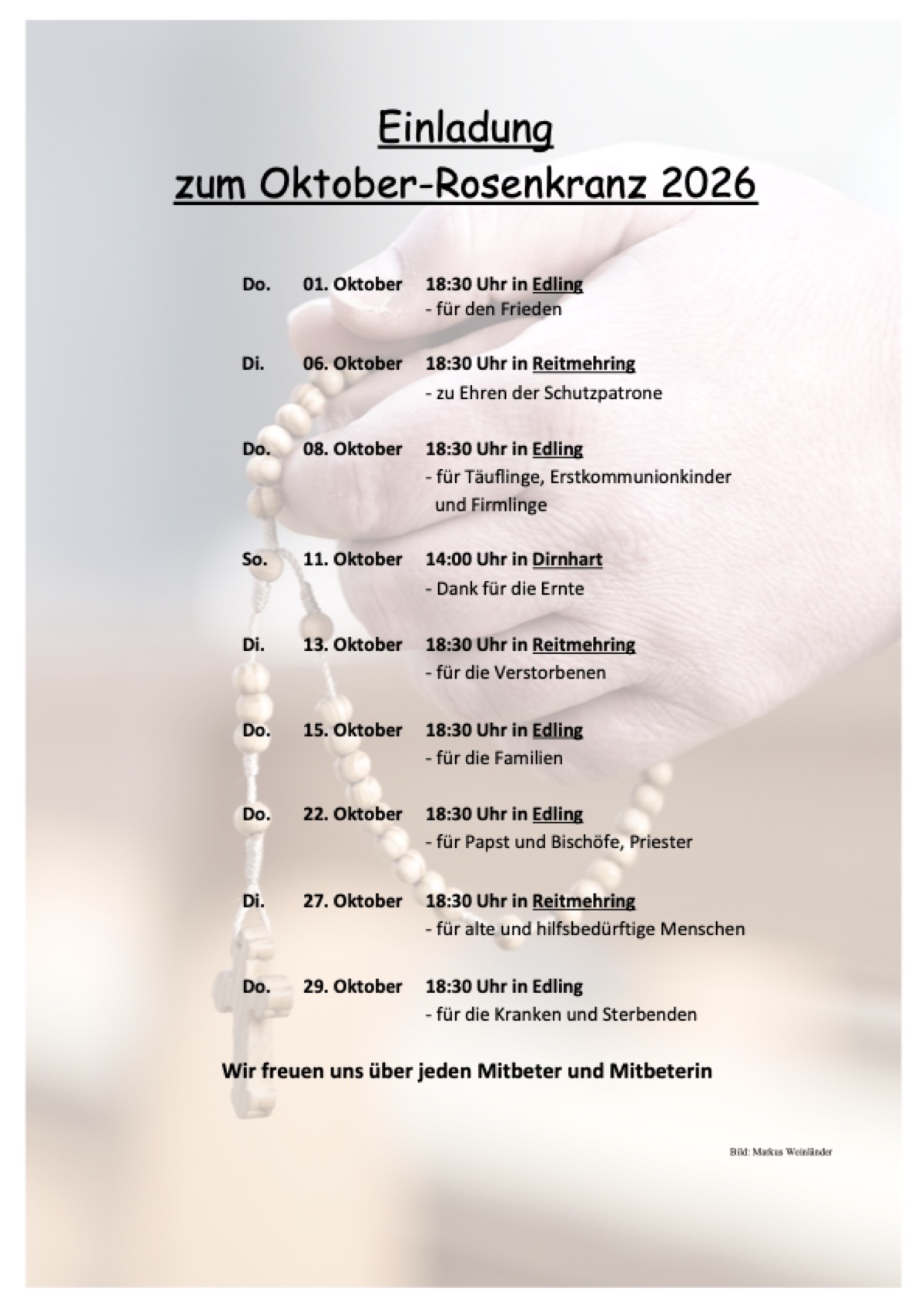 Oktober-Rosenkranz in Edling — für die Kranken und Sterbenden